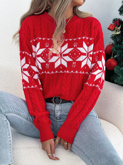 Christmas Snowflake Cable Knit Sweater-Nordavory