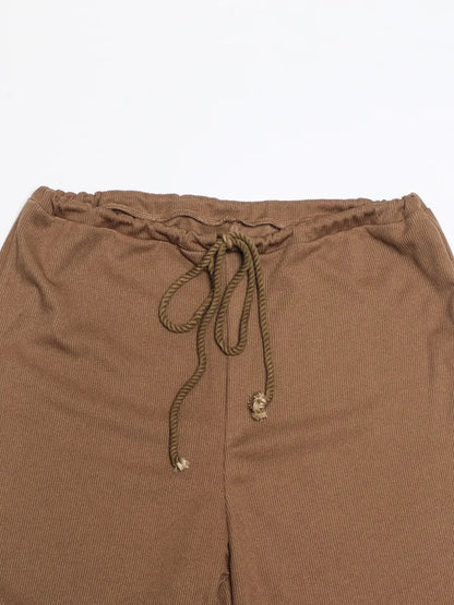 Collared Neck Long Sleeve Top and Drawstring Pants Set-Nordavory