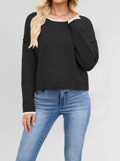 Round Neck Dropped Shoulder Sweater-Nordavory