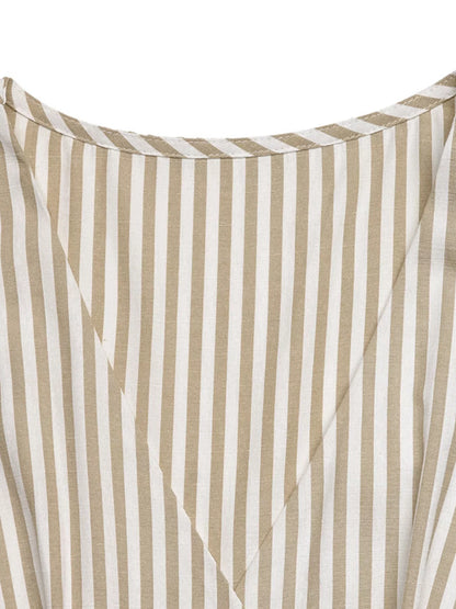 Striped Button-Front Wide Leg Jumpsuit-Nordavory