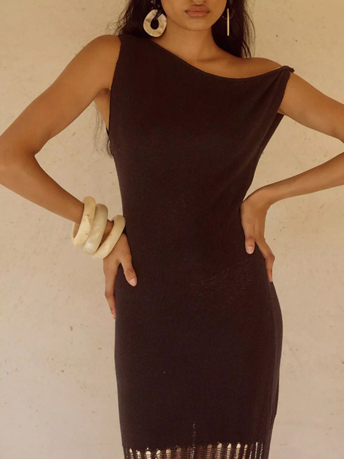 One-Shoulder Fringe Maxi Dress-Nordavory