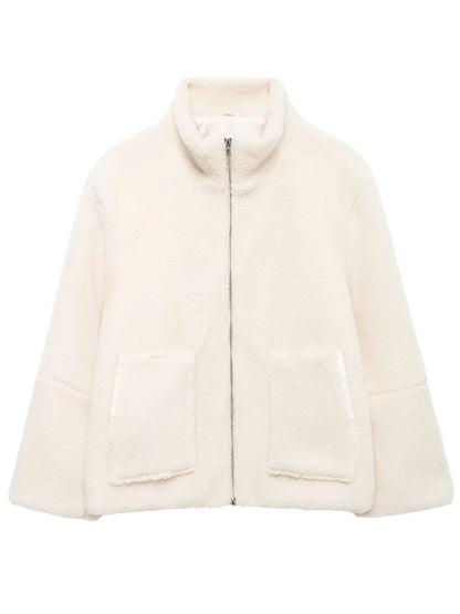 Turtleneck Zip Up Long Sleeve Plush Jacket-Nordavory