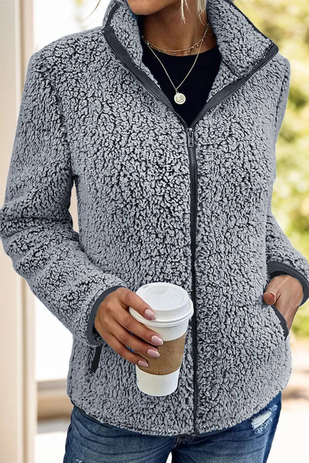 Pocketed Zip Up Turtleneck Jacket-Nordavory