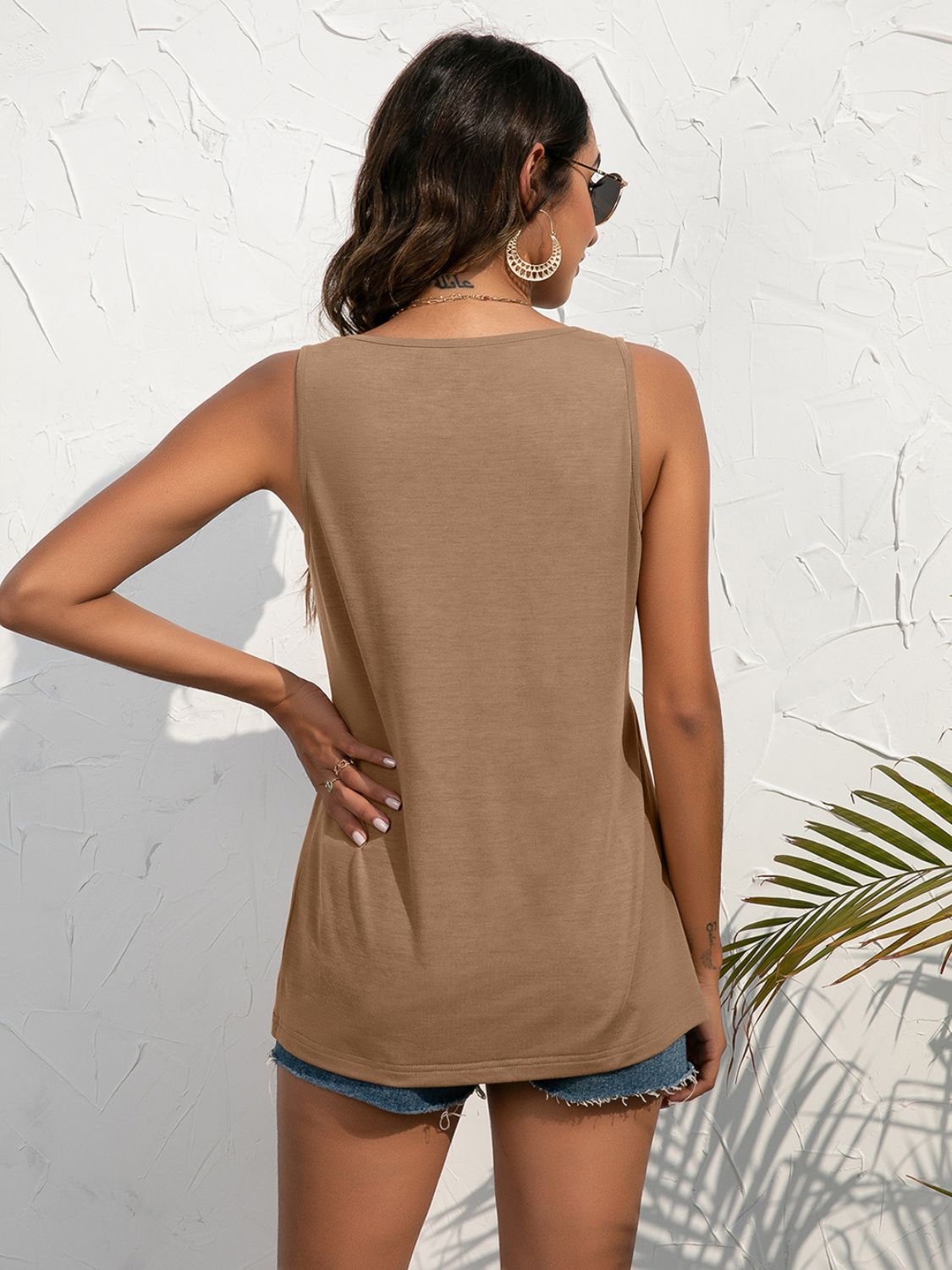 Ivy Lane Decorative Button Scoop Neck Tank-Nordavory