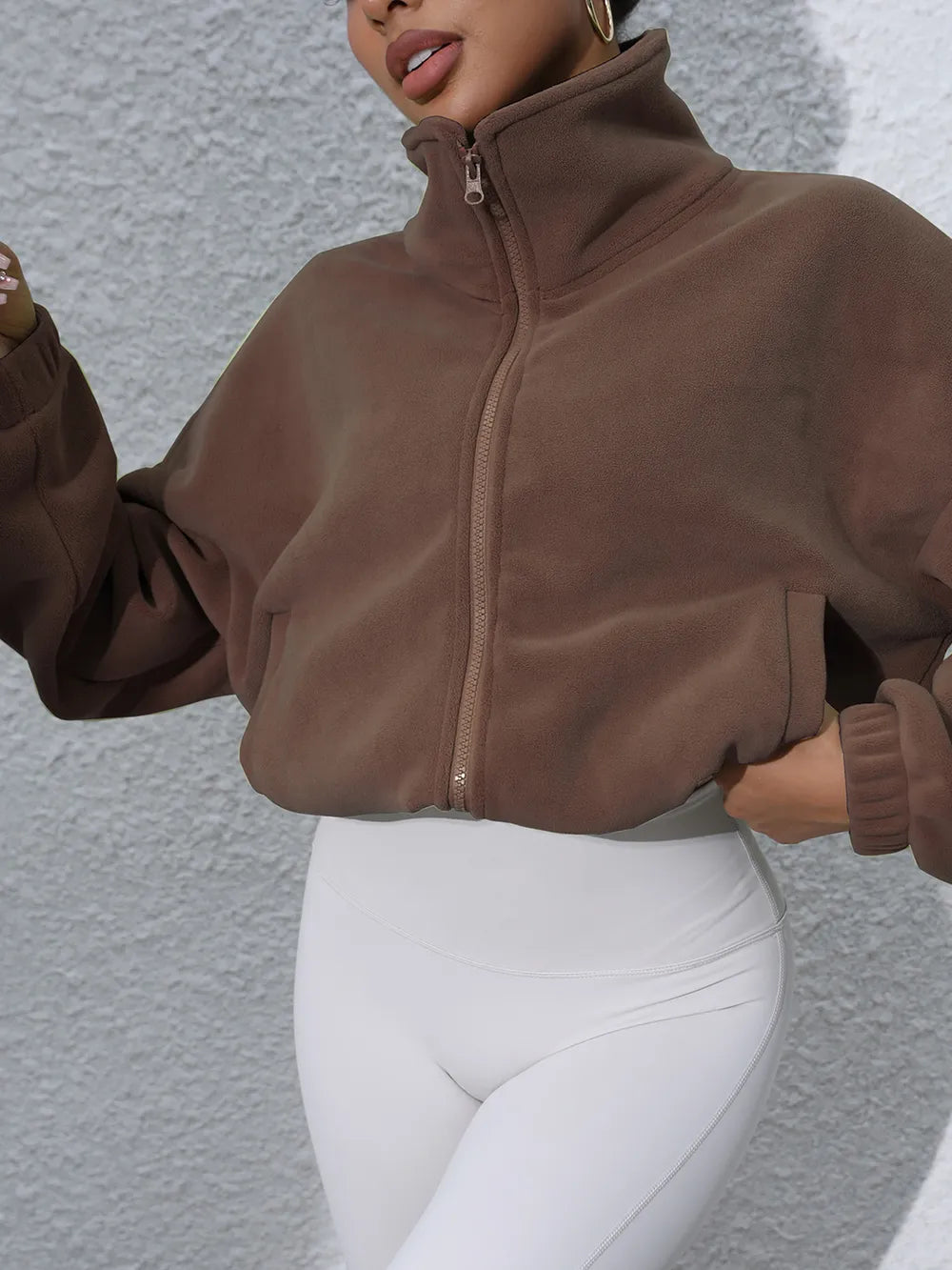 Drawstring Turtleneck Zip Up Long Sleeve Jacket-Nordavory