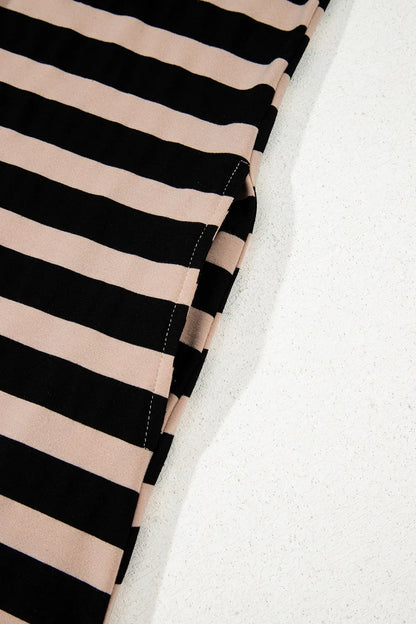 Stripe Casual Round Neck Tee Dress with Pockets-Nordavory