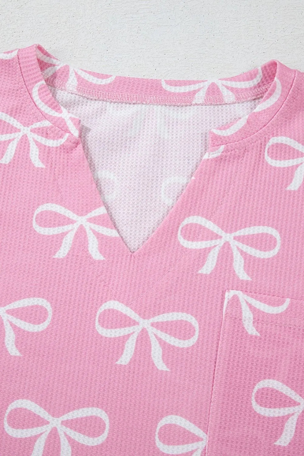Bowknot Printed Notched T-Shirt and Shorts Set-Nordavory