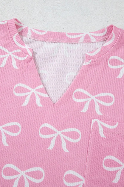 Bowknot Printed Notched T-Shirt and Shorts Set-Nordavory