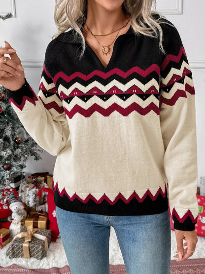 Chevron Pattern Long Sleeve Sweater-Nordavory