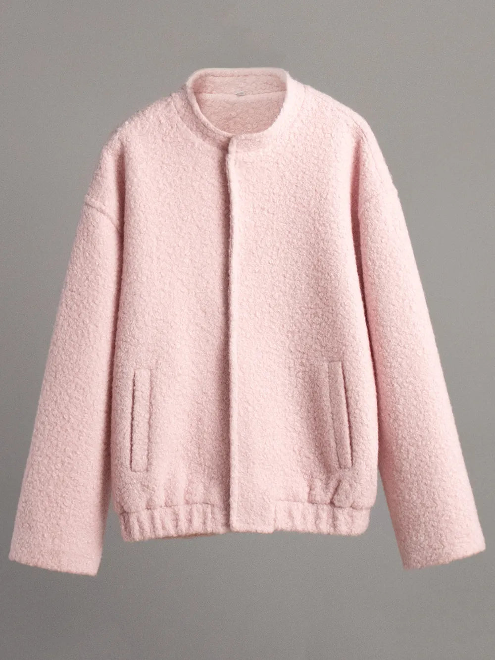 Double Take Plush Mock Neck Snap Down Jacket with Pockets-Nordavory