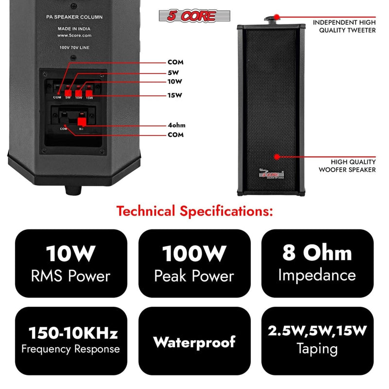 5Core Outdoor Speakers Stereo In Wall 100W Peak Passive Home Audio - Nordavory