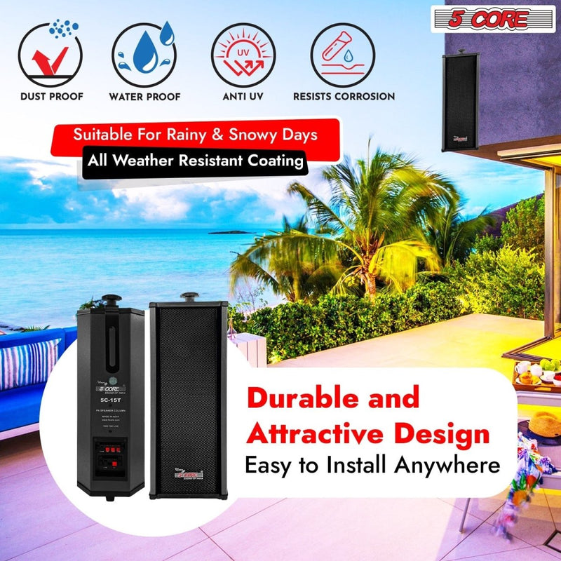 5Core Outdoor Speakers Stereo In Wall 100W Peak Passive Home Audio - Nordavory