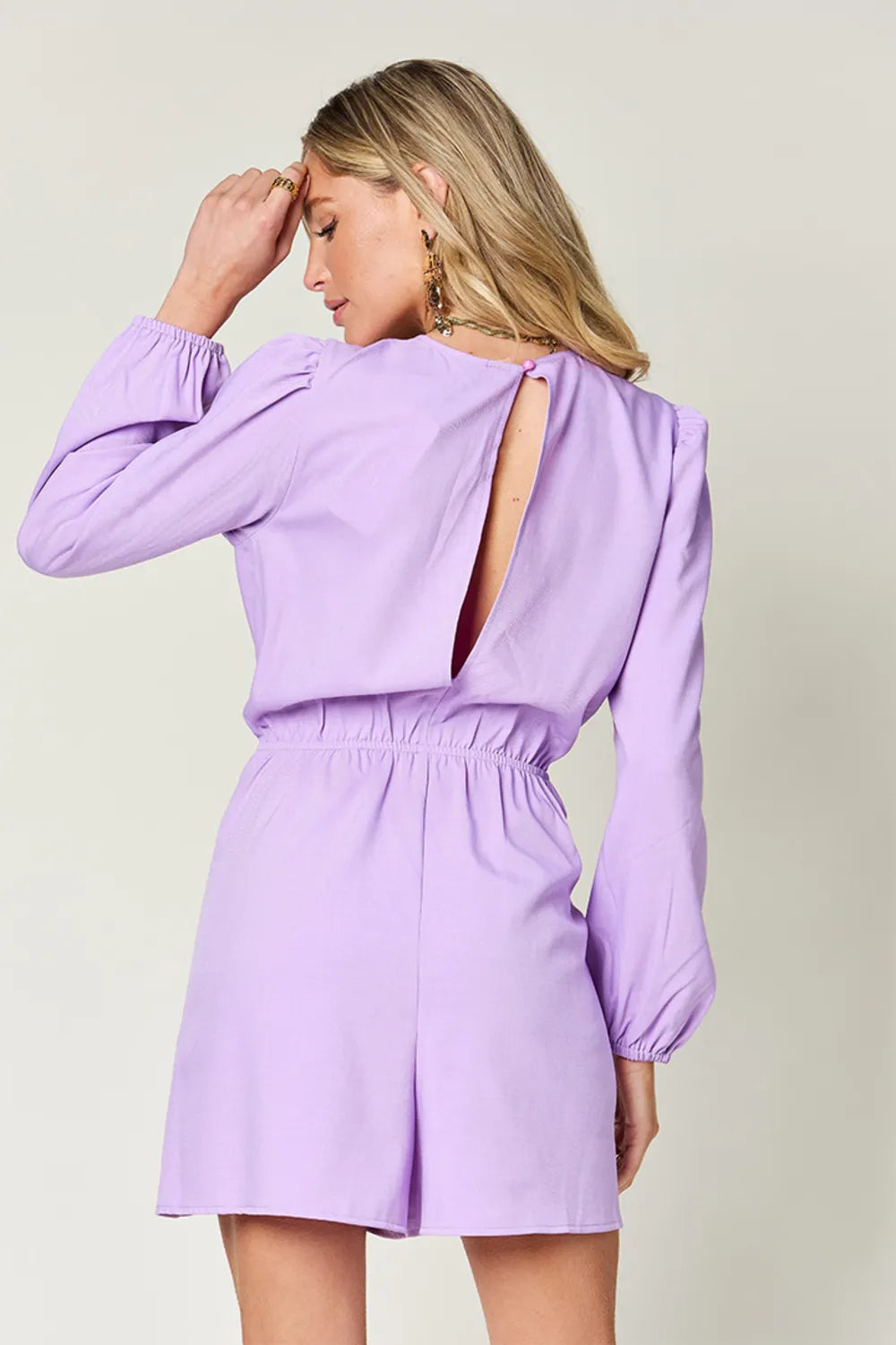 Double Take Full Size Drawstring Long Sleeve Romper-Nordavory