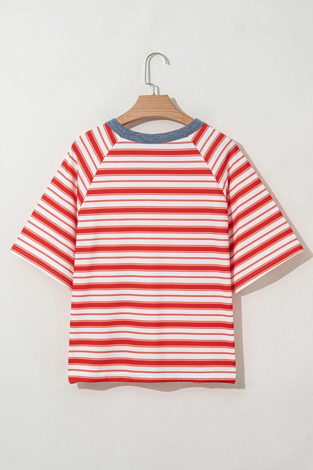 Stripe Print Contrast Collar Raglan Sleeve T Shirt-Nordavory