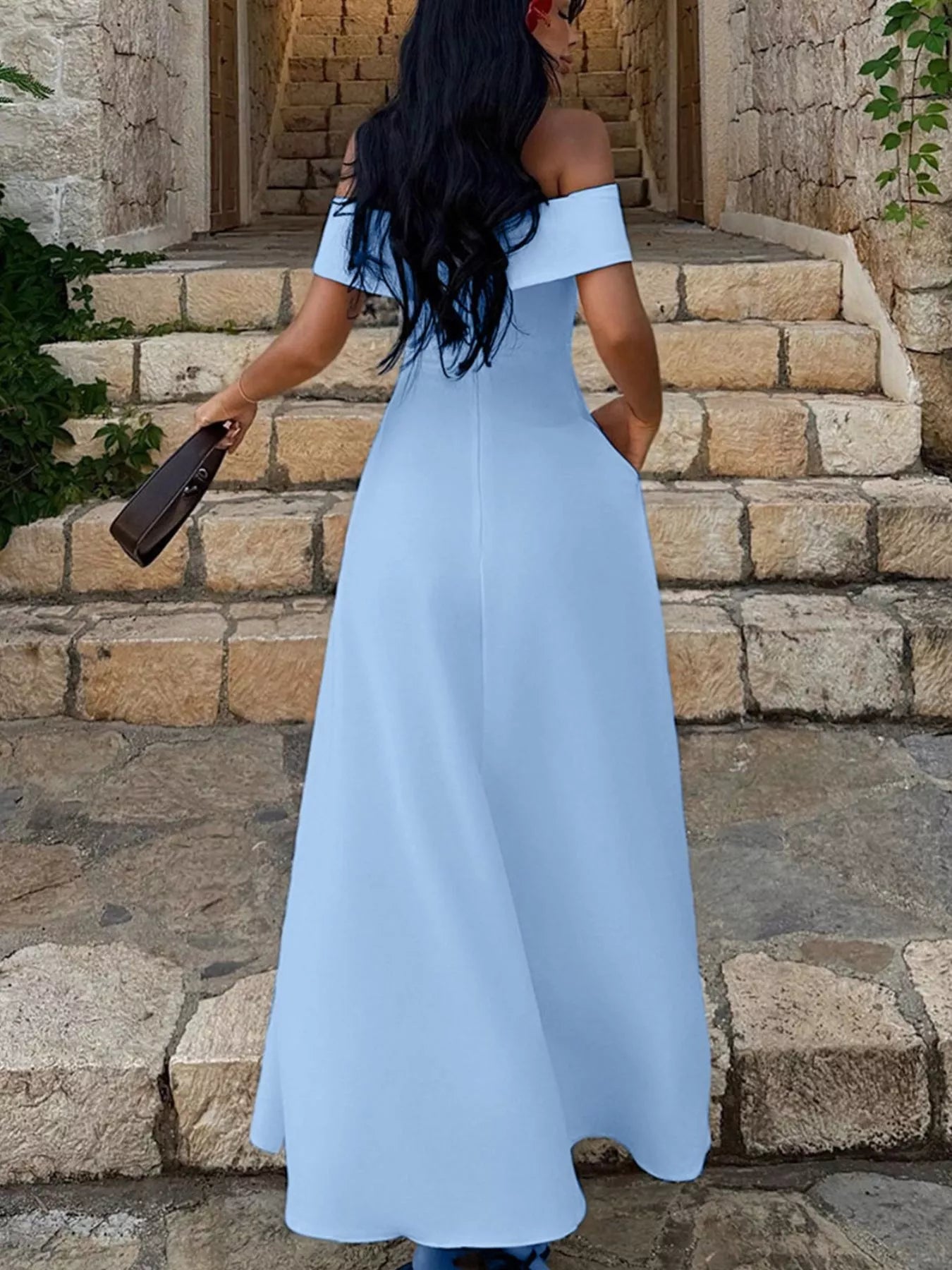 Off-Shoulder A-Line Maxi Dress-Nordavory