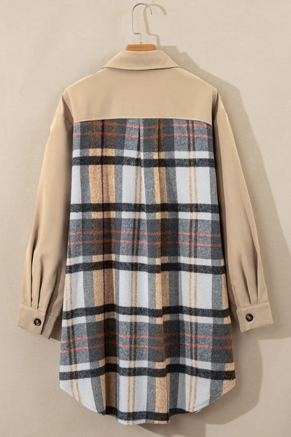 Pocketed Plaid Long Sleeve Mini Shirt Dress-Nordavory