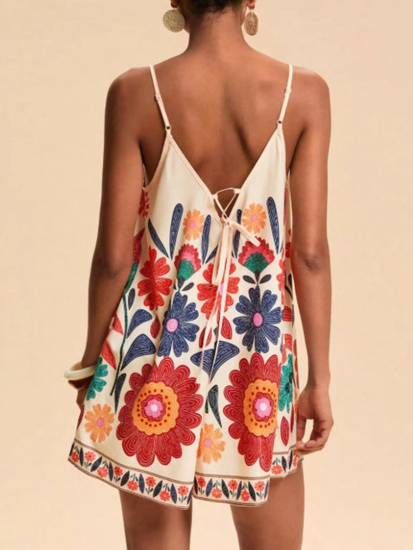 Floral Print Spaghetti Strap Romper-Nordavory