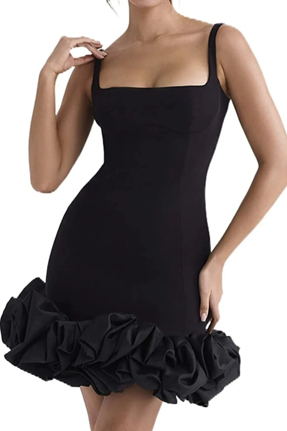 Ruched Square Neck Sleeve Mini Dress-Nordavory