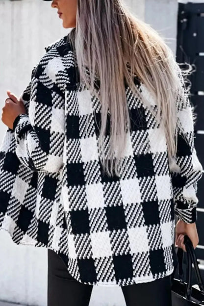 Plaid Button Up Long Sleeve Jacket-Nordavory