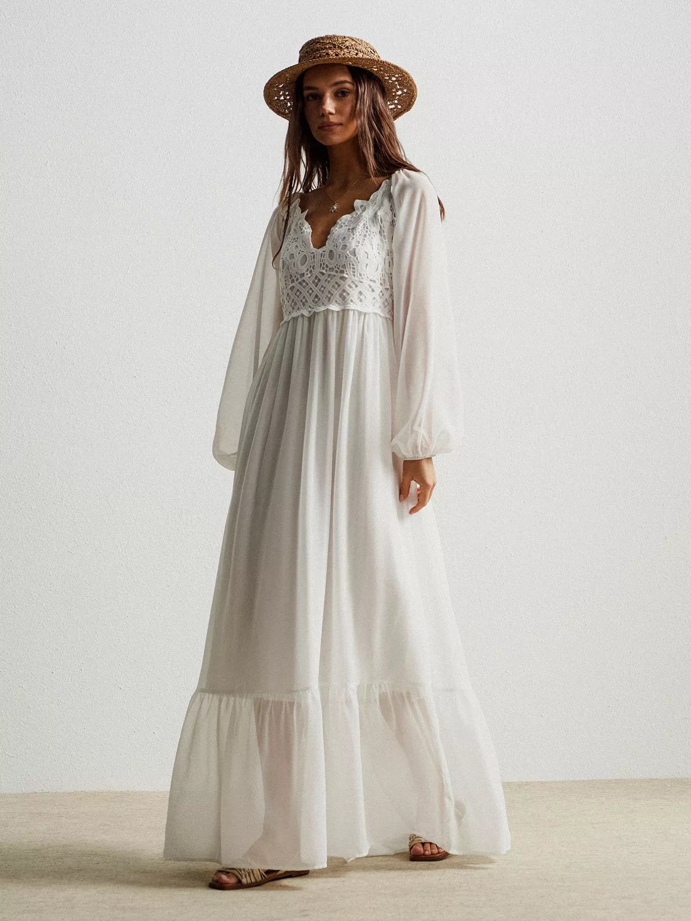 Boho Chic Crochet Lace Maxi Dress-Nordavory