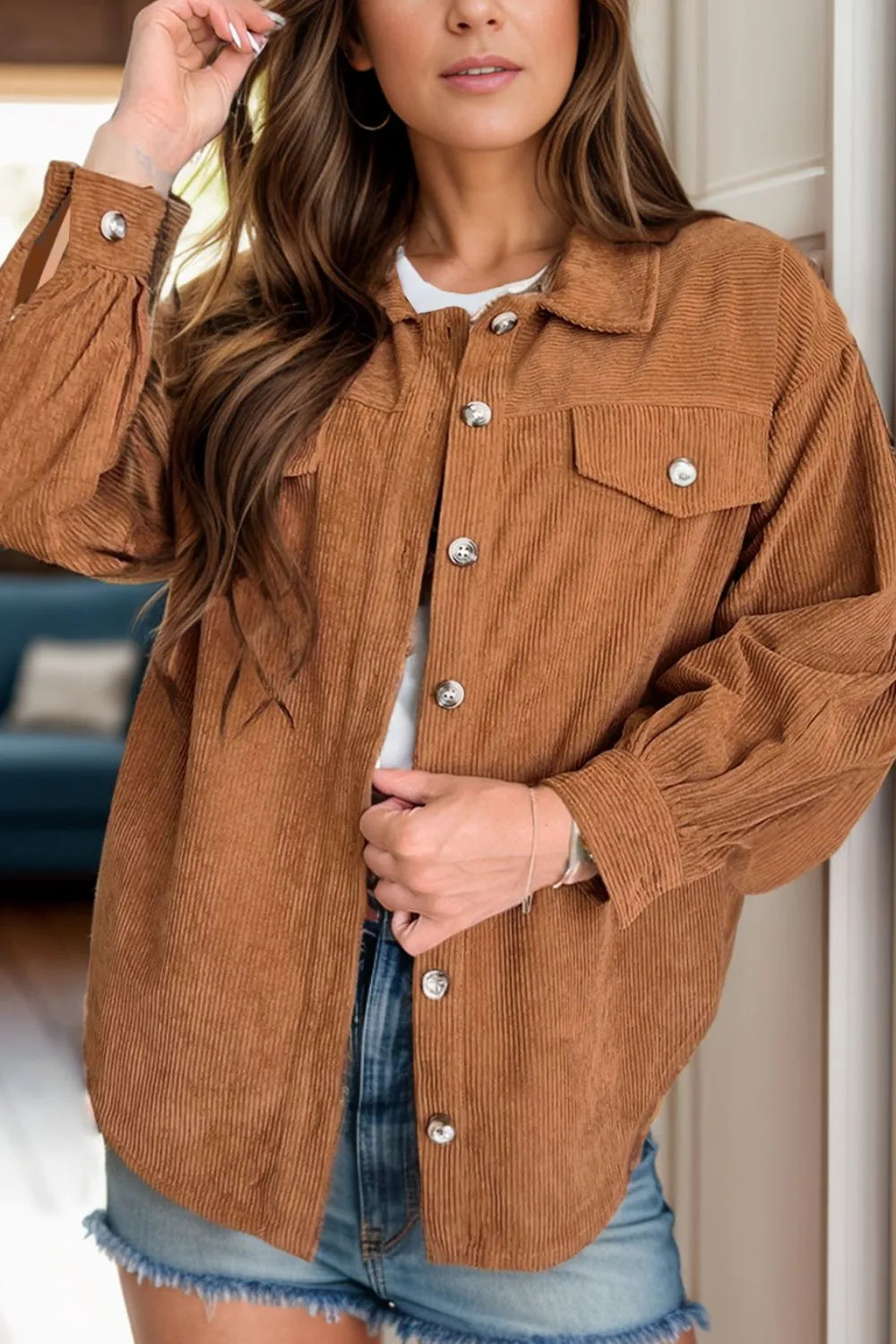 Decorative Pocket Flap Button Up Jacket-Nordavory