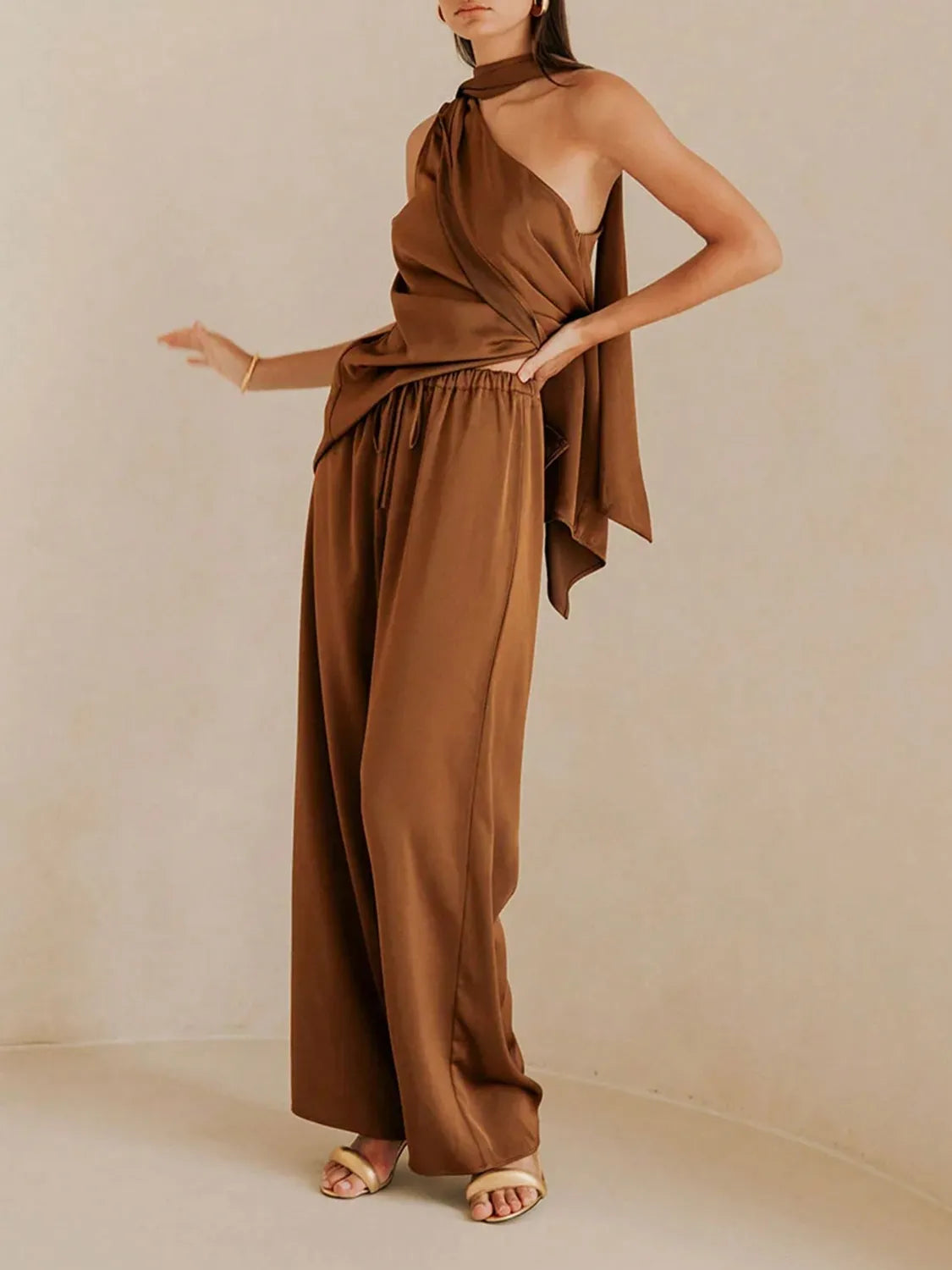 Single Shoulder Top and Pants Set-Nordavory