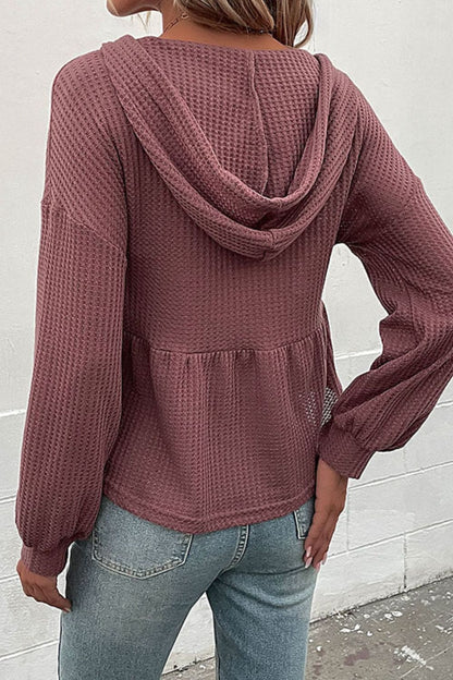 Perfee Waffle-Knit Buttoned Drop Shoulder Hoodie-Nordavory