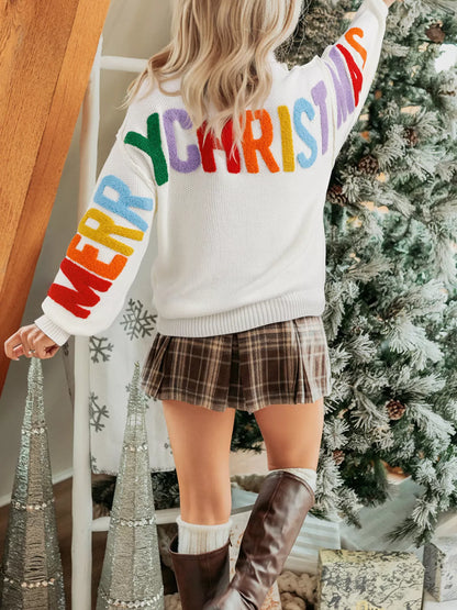 HOHOHO MERRY CHRISTMAS Drop Shoulder Holiday Sweater-Nordavory