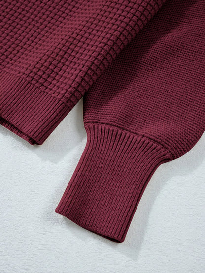Solid Color Mixed Textured Knitted Crew Neck Sweater-Nordavory