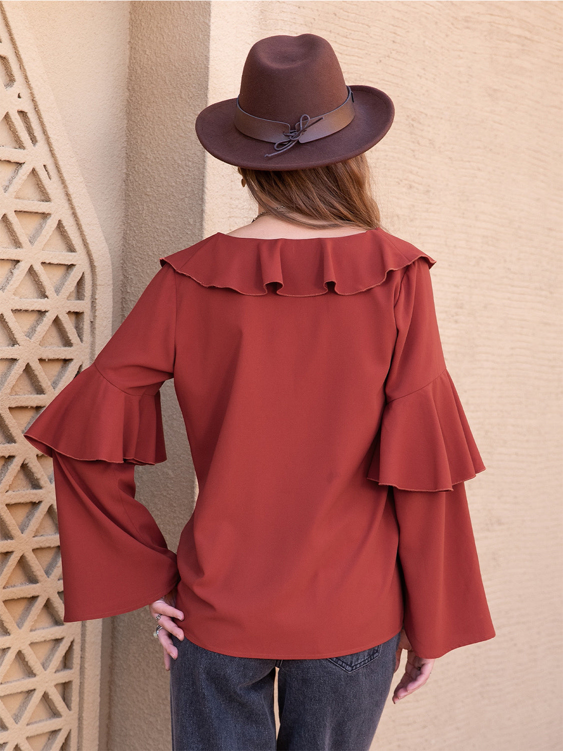 Statement Collar Long Sleeve Blouse-Nordavory