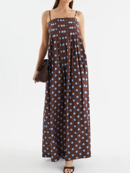 Polka Dot Pleated Detail Maxi Dress-Nordavory