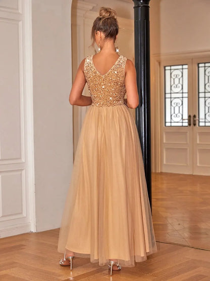 Sequin V-Neck Sleeveless Dress-Nordavory