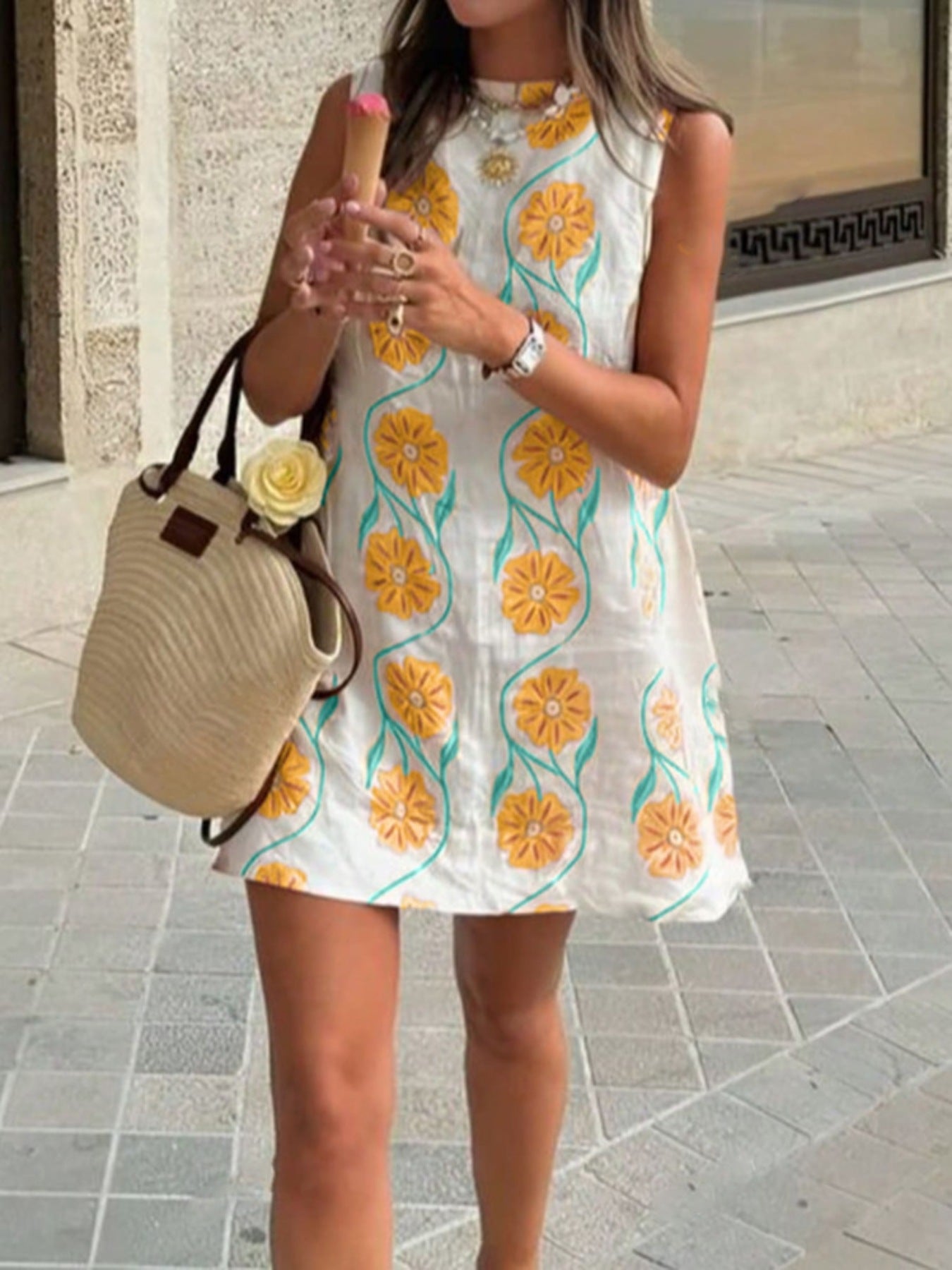 Floral Pattern Sleeveless Mini Dress-Nordavory