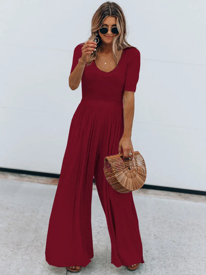 Scoop Neck Short Sleeve Jumpsuit-Nordavory