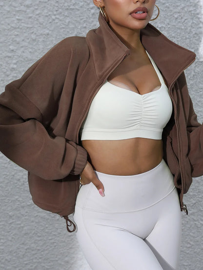 Drawstring Turtleneck Zip Up Long Sleeve Jacket-Nordavory