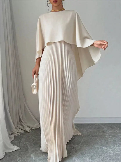 Cape Pleated Maxi Dress-Nordavory