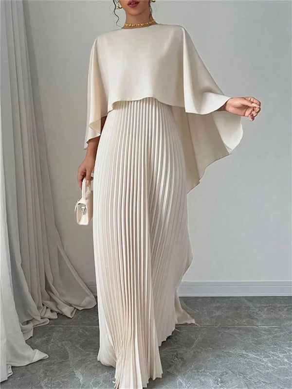 Cape Pleated Maxi Dress-Nordavory