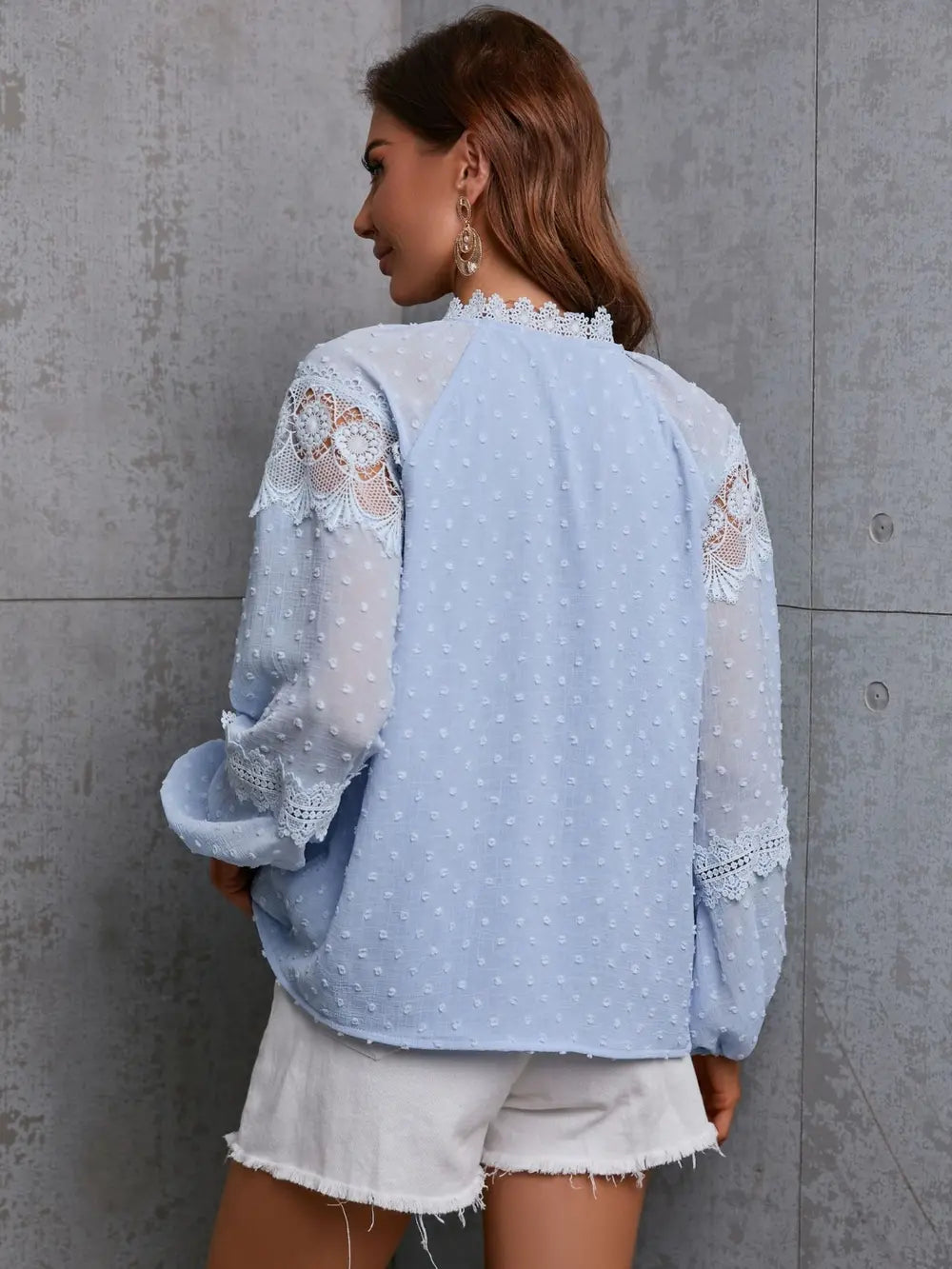 Crochet Tassel Tie Neck Long Sleeve Blouse-Nordavory