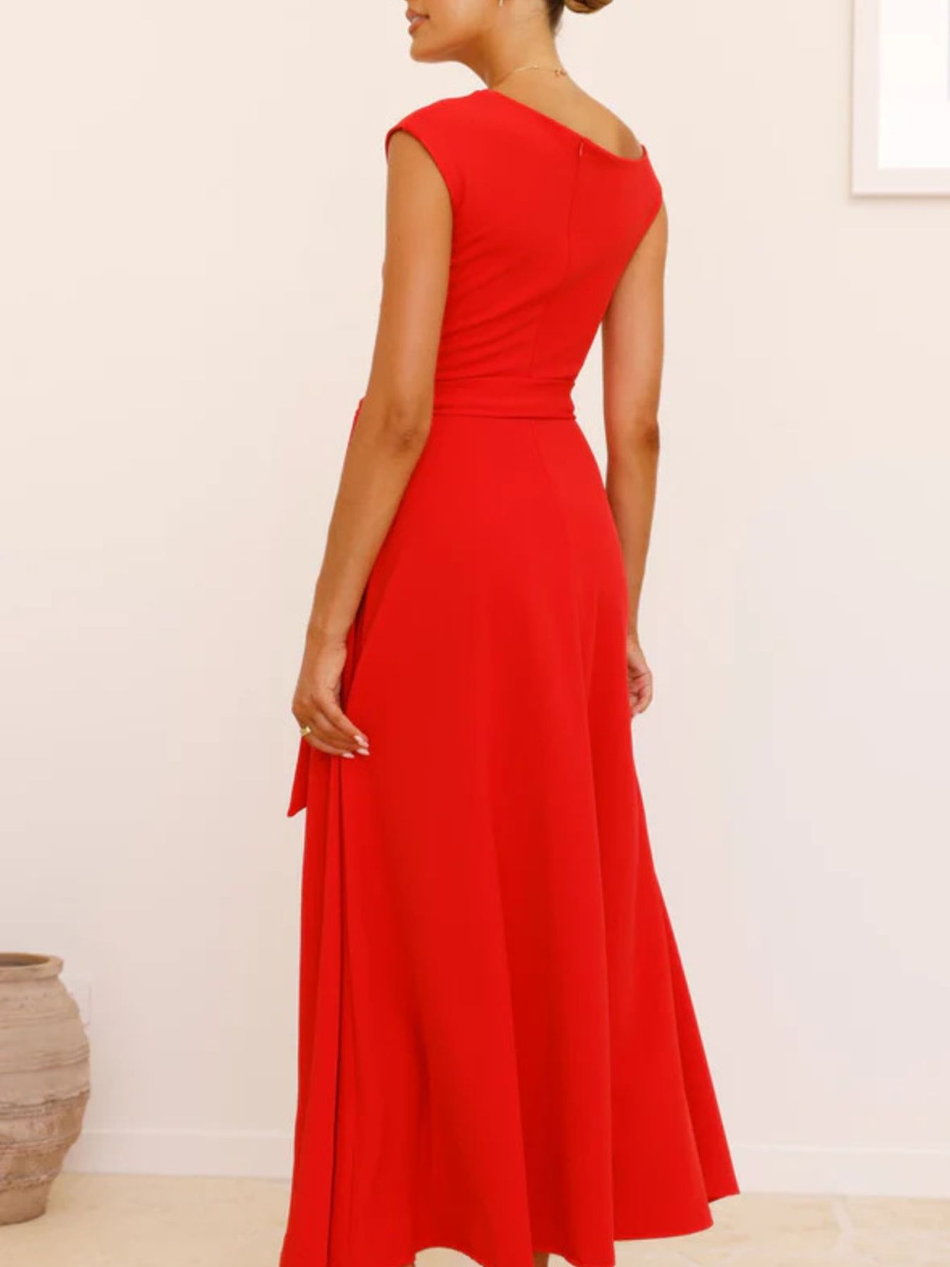 Single Shoulder Tie Waist Maxi Dress-Nordavory