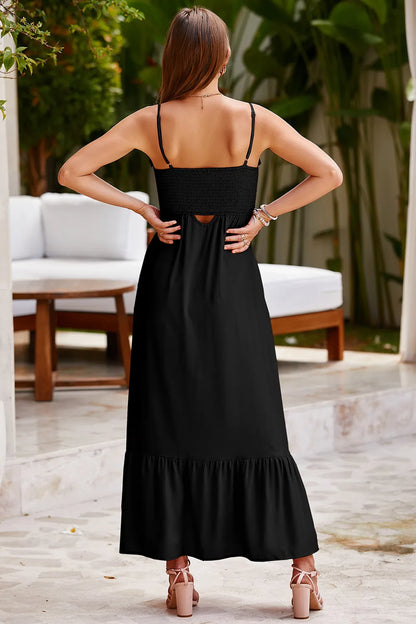 Smocked Spaghetti Strap Ruffle Hem Dress-Nordavory