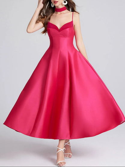 Sweetheart Spaghetti Strap Midi Dress with Collar-Nordavory