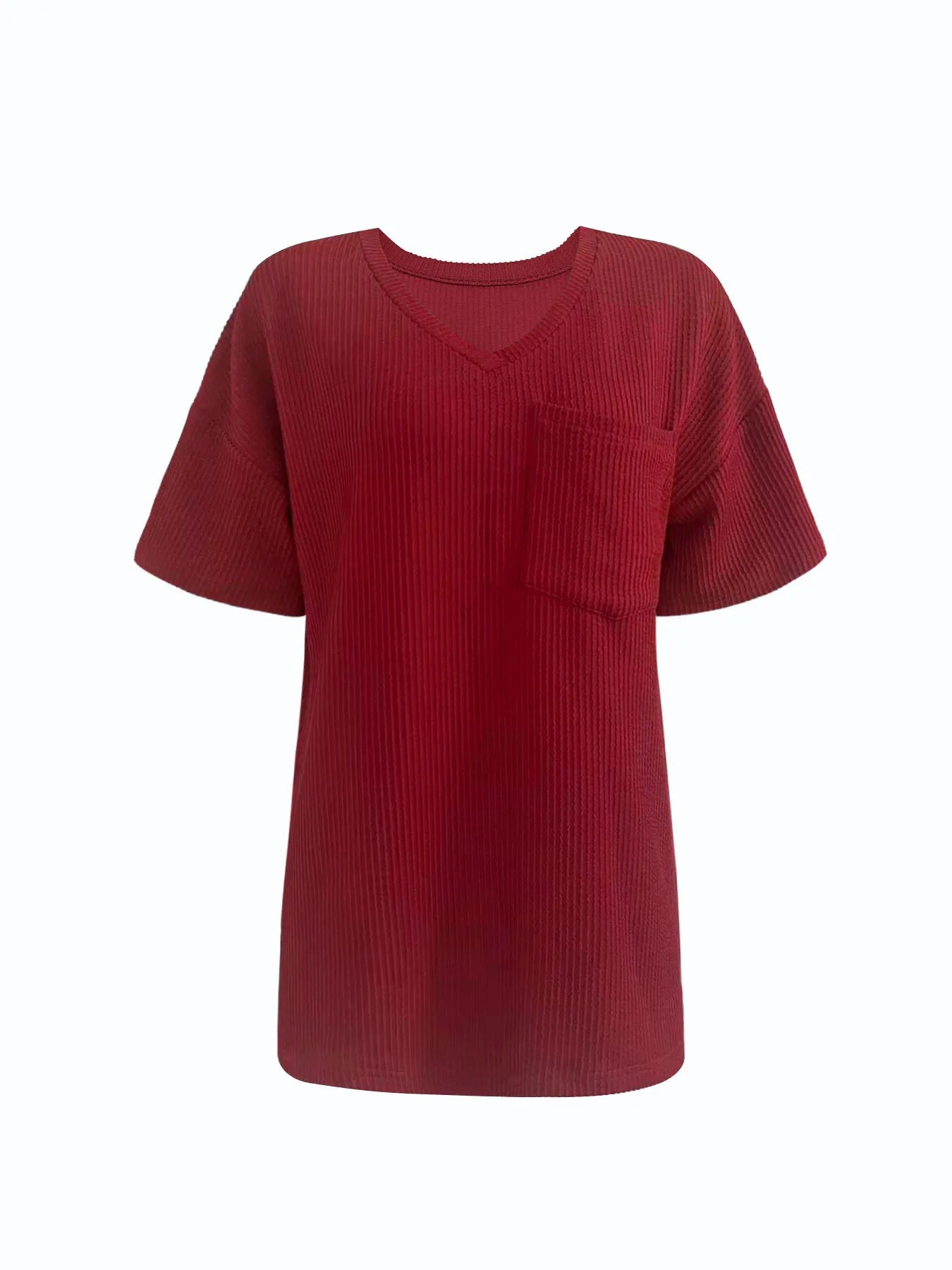 Ribbed V-Neck Oversized T-Shirt-Nordavory