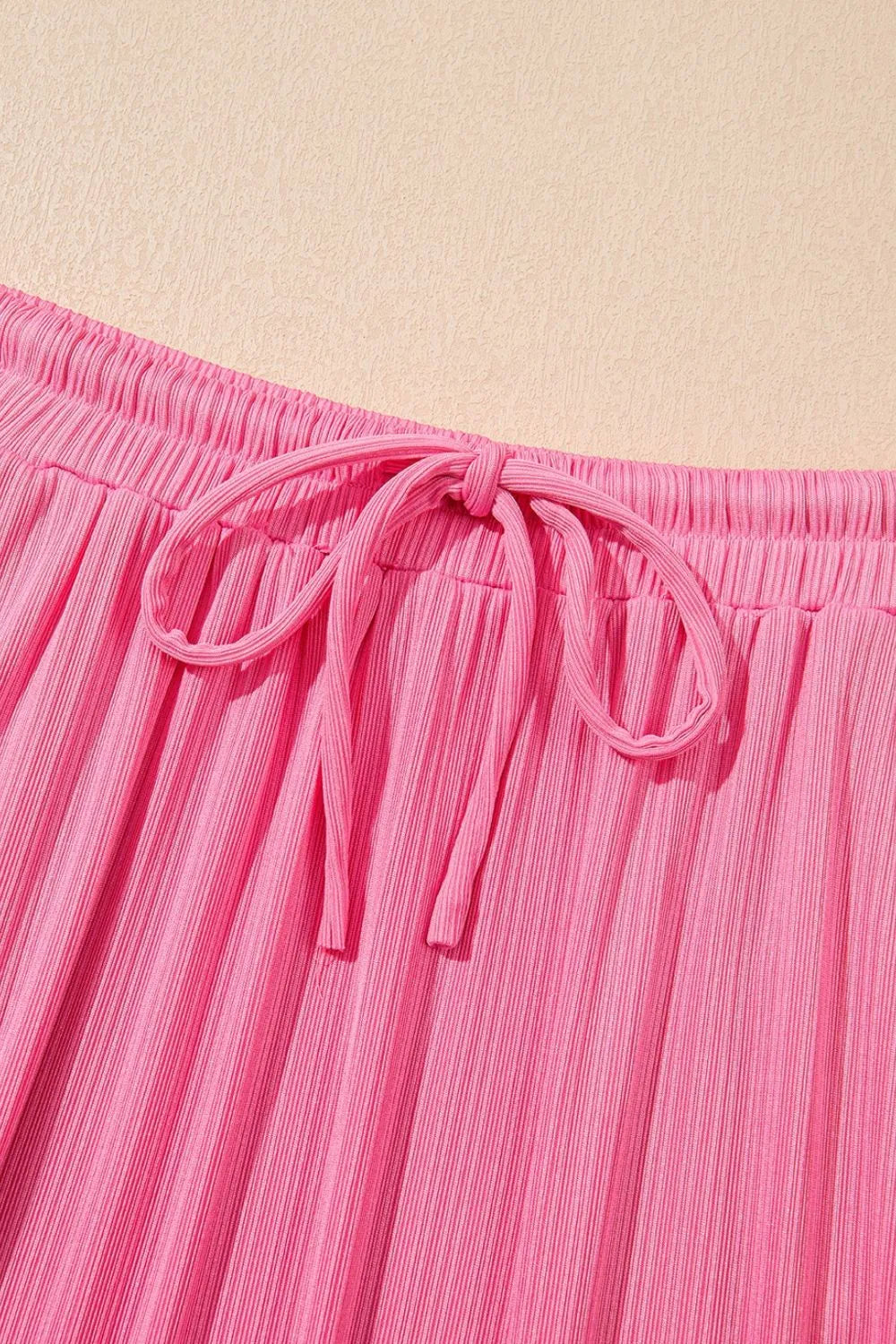 Ruffle Trim Round Neck Top and Drawstring Skirt Set-Nordavory