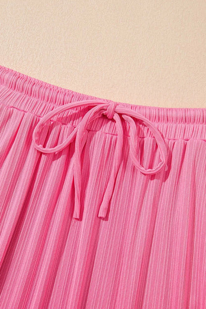 Ruffle Trim Round Neck Top and Drawstring Skirt Set-Nordavory