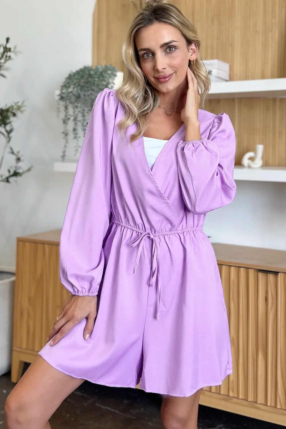 Double Take Full Size Drawstring Long Sleeve Romper-Nordavory