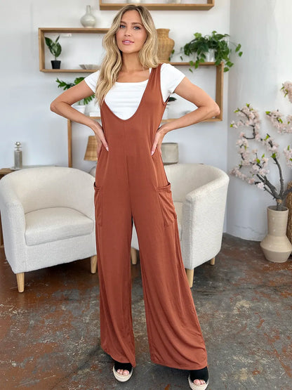 Double Take Full Size Sleeveless Wide Leg Jumpsuit with Pockets-Nordavory