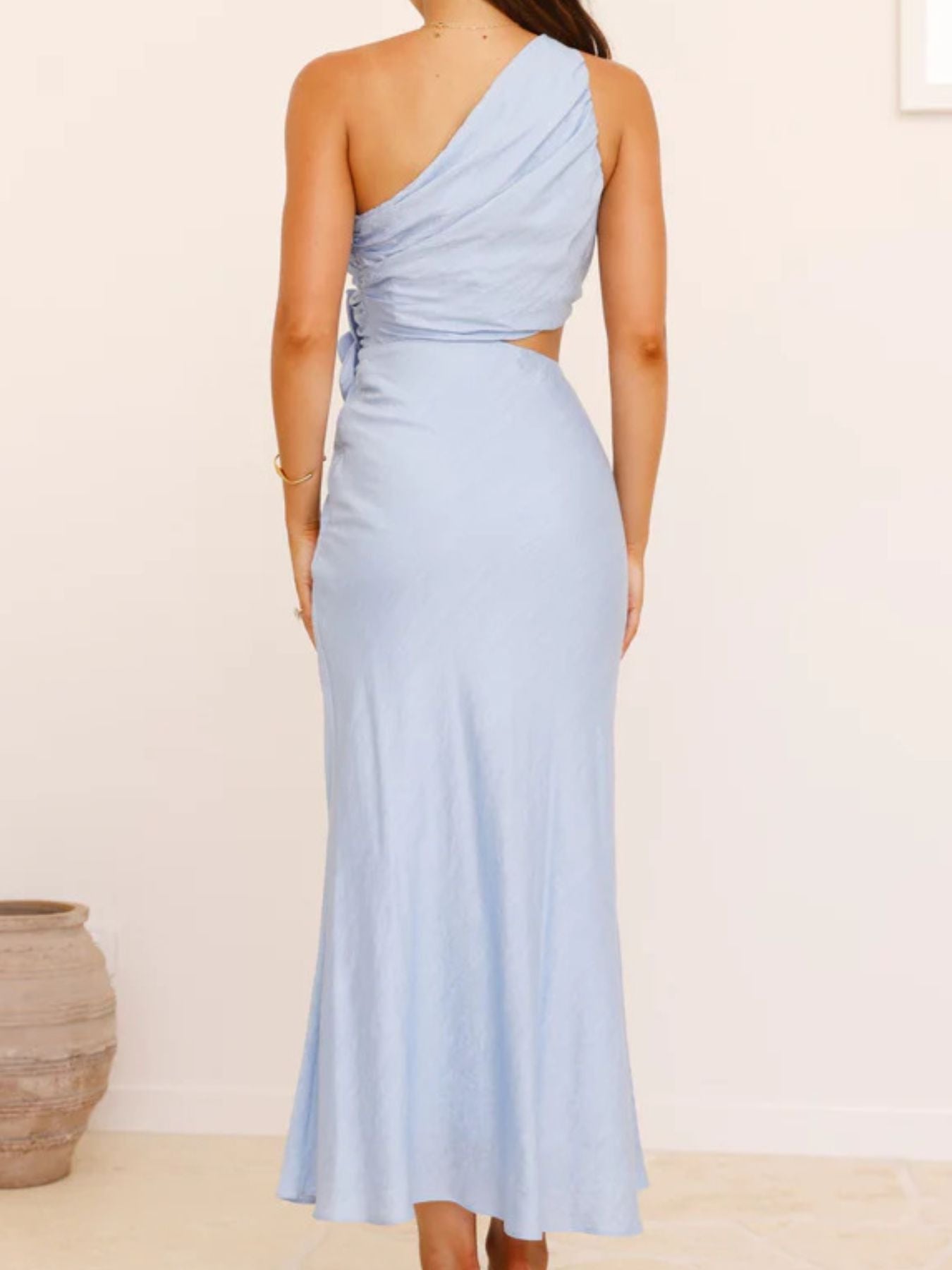 One-Shoulder Floral Cutout Dress-Nordavory
