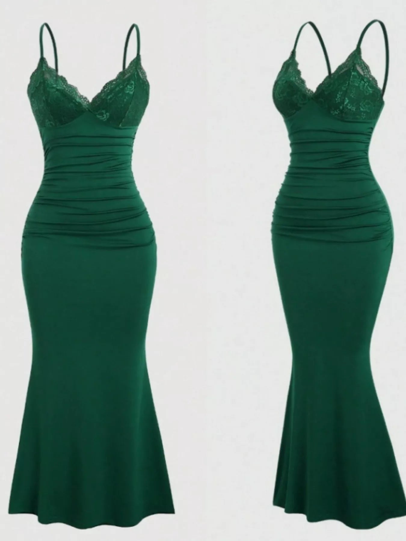 Lace Trim Ruched Mermaid Dress-Nordavory