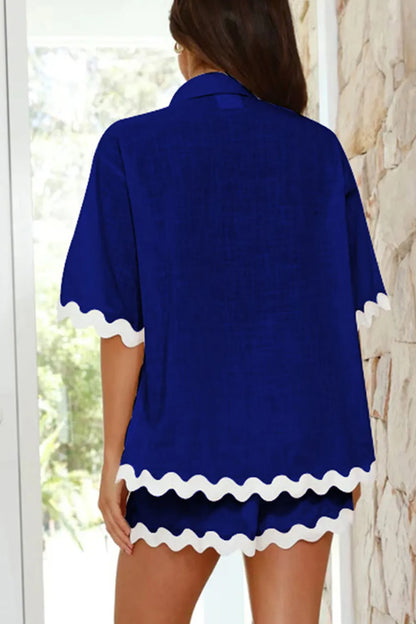 Contrast Trim Half Sleeve Top and Shorts Set-Nordavory