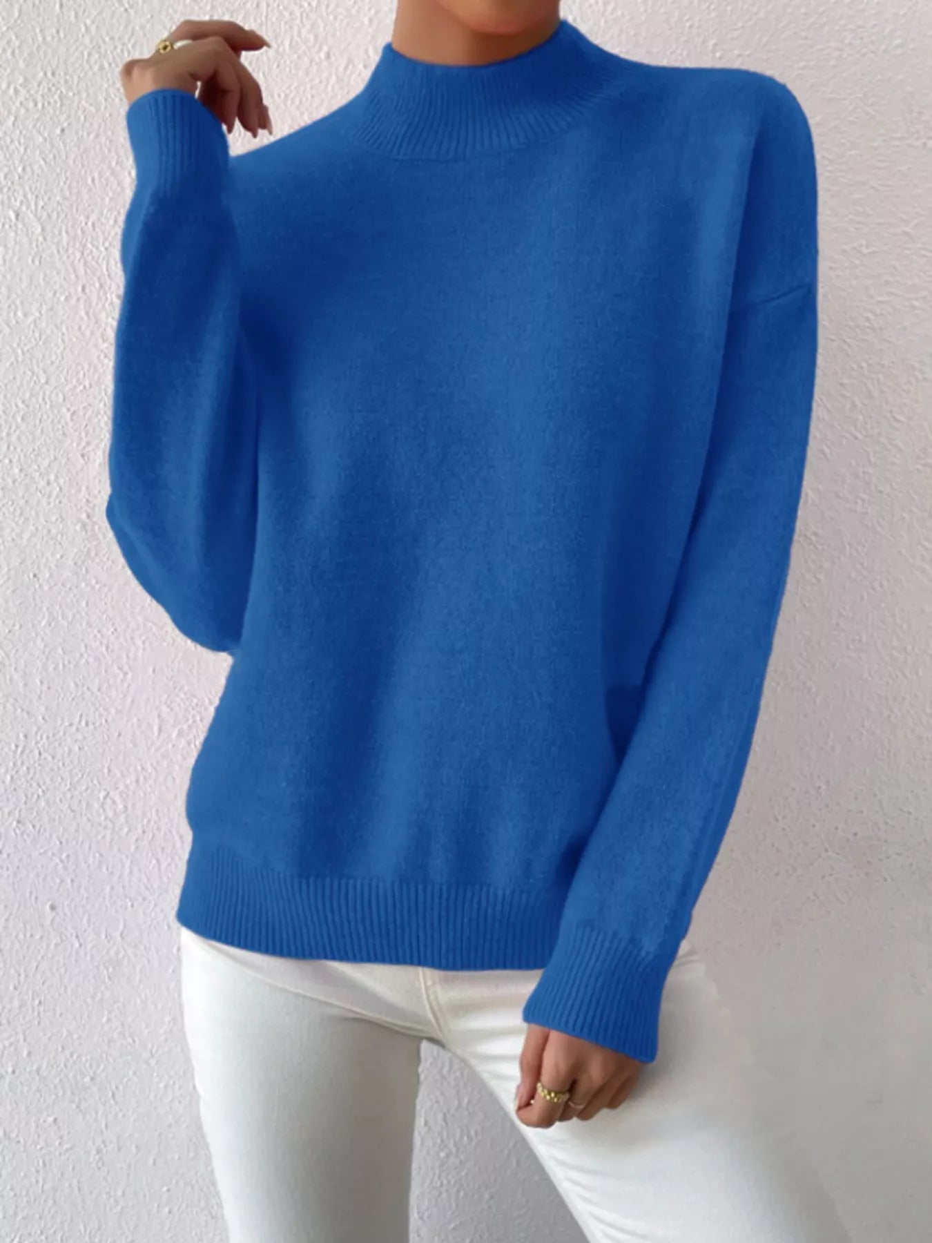 Mock Neck Dropped Shoulder Sweater-Nordavory